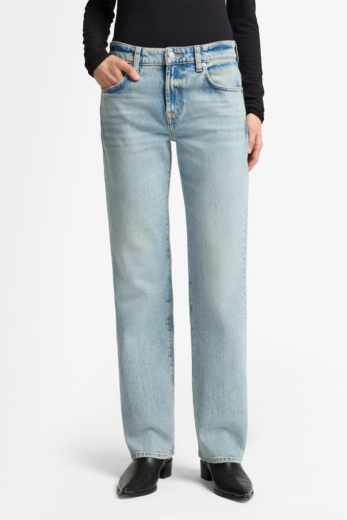 7 FOR ALL MANKIND WOMEN CALIE STRAIGHT Mid Waist Jeans Blue - MAISONDEFASHION.COM