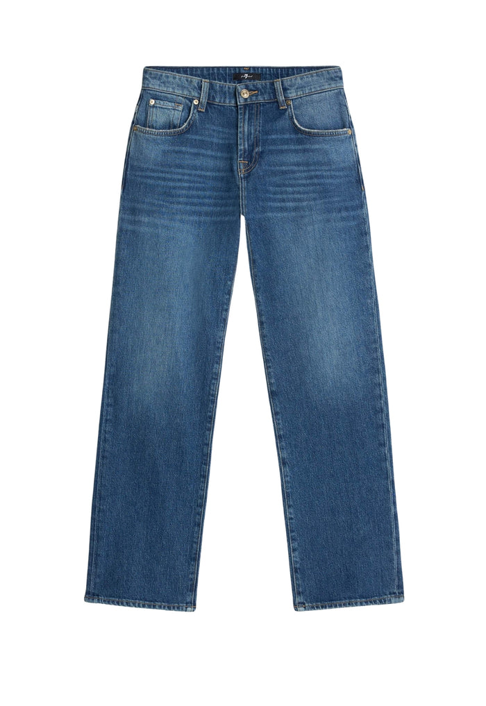 7 FOR ALL MANKIND WOMEN CALIE STRAIGHT  Mid Waist Jeans Explorer Blue - MAISONDEFASHION.COM