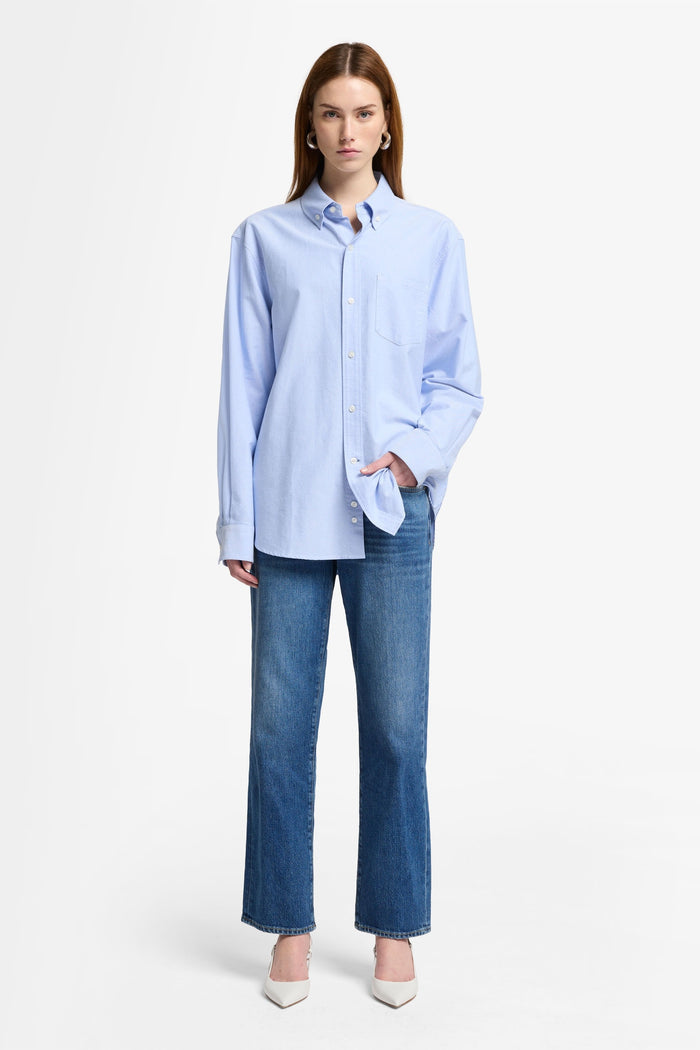 7 FOR ALL MANKIND WOMEN CALIE STRAIGHT  Mid Waist Jeans Explorer Blue - MAISONDEFASHION.COM