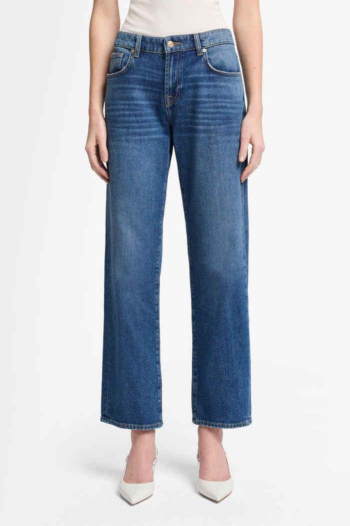 7 FOR ALL MANKIND WOMEN CALIE STRAIGHT  Mid Waist Jeans Explorer Blue - MAISONDEFASHION.COM
