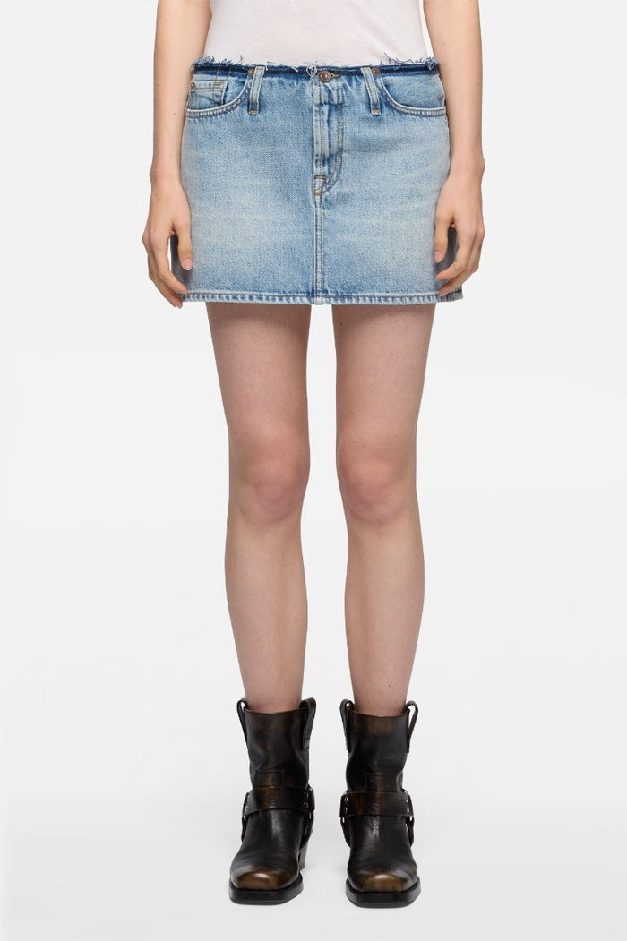7 FOR ALL MANKIND WOMEN Cherry Mini Denim Skirt Light Wash Blue - MAISONDEFASHION.COM