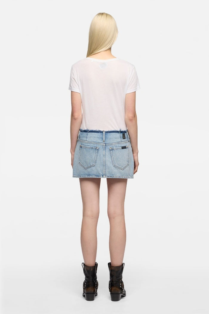 7 FOR ALL MANKIND WOMEN Cherry Mini Denim Skirt Light Wash Blue - MAISONDEFASHION.COM