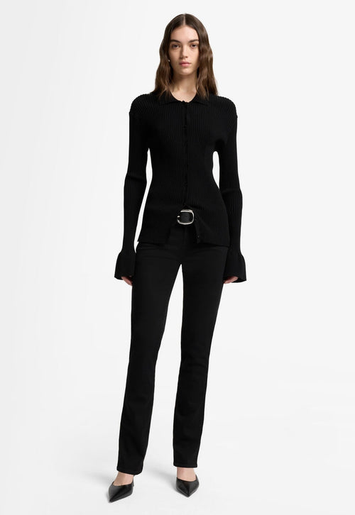 7 FOR ALL MANKIND WOMEN KIMMIE STRAIGHT Rinsed Mid Waist Slim Jeans Black - MAISONDEFASHION.COM