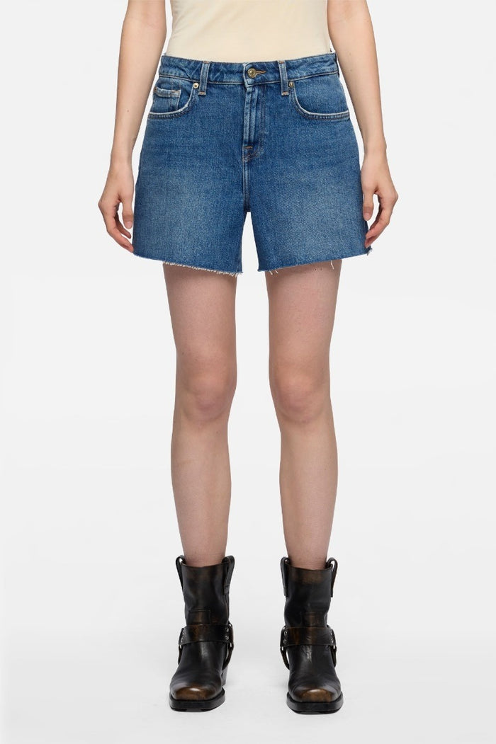 7 FOR ALL MANKIND WOMEN Monroe High Waist Shorts Mid Blue - MAISONDEFASHION.COM