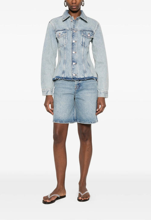 7 FOR ALL MANKIND WOMEN Stripe Denim Shorts Blue - MAISONDEFASHION.COM