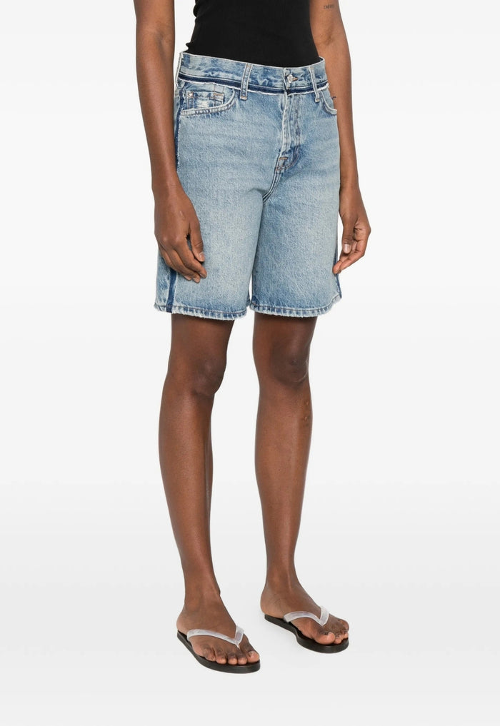 7 FOR ALL MANKIND WOMEN Stripe Denim Shorts Blue - MAISONDEFASHION.COM