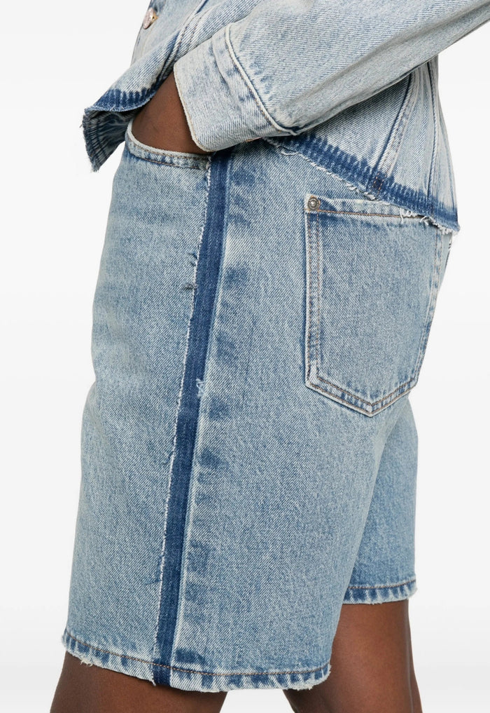 7 FOR ALL MANKIND WOMEN Stripe Denim Shorts Blue - MAISONDEFASHION.COM