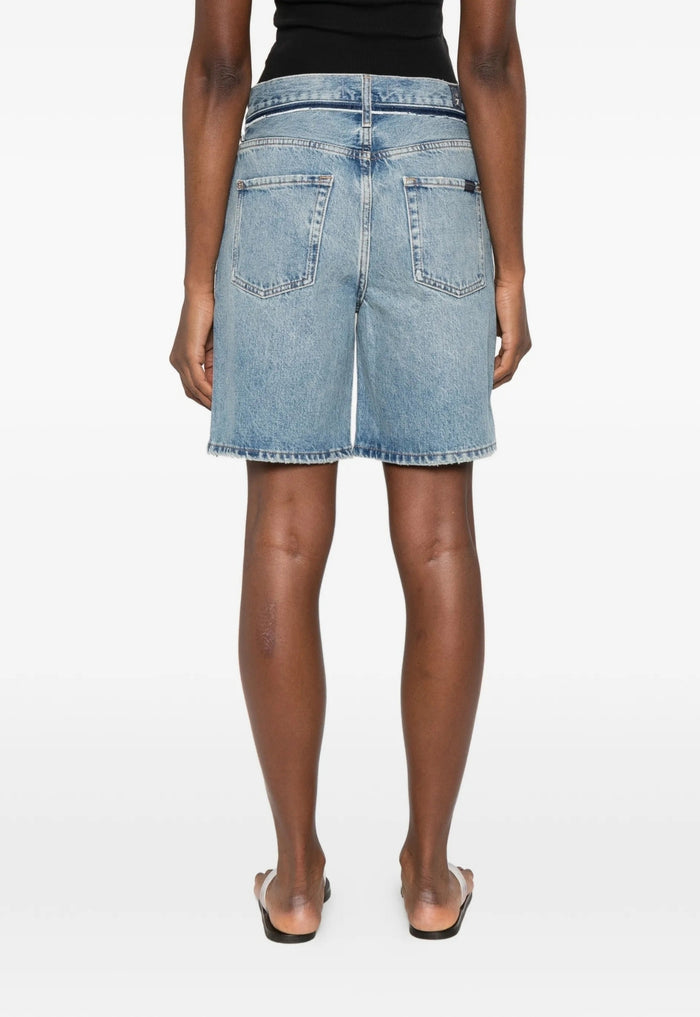 7 FOR ALL MANKIND WOMEN Stripe Denim Shorts Blue - MAISONDEFASHION.COM