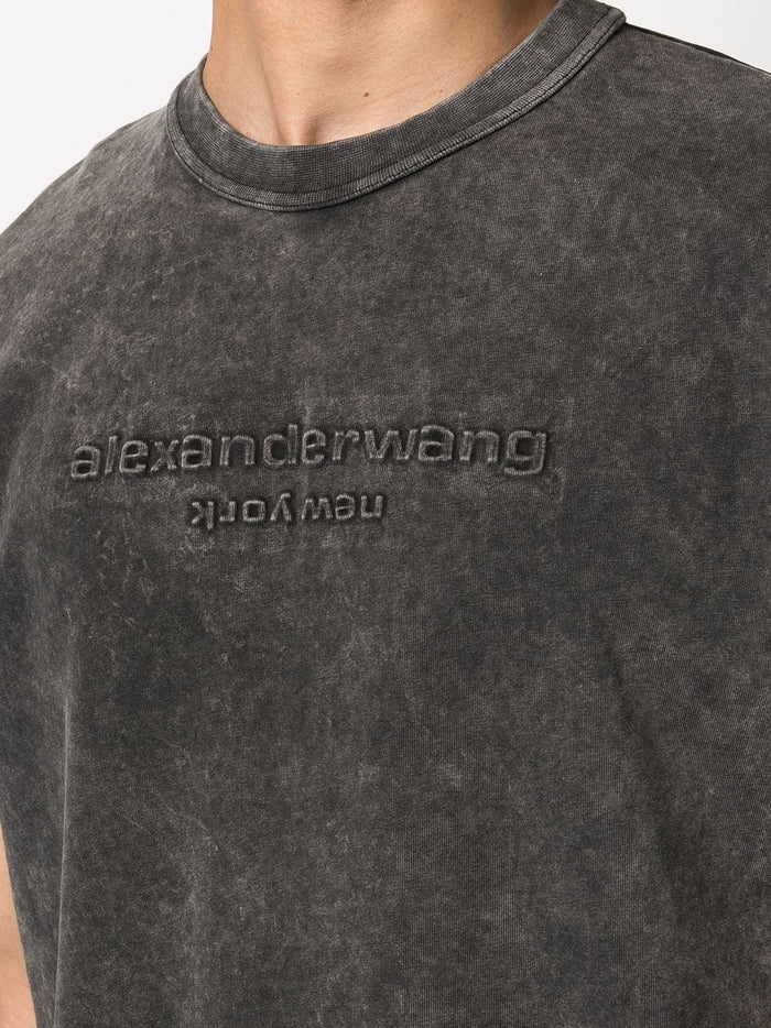 ALEXANDER WANG WOMEN Embossed Logo T-shirt Black - MAISONDEFASHION.COM