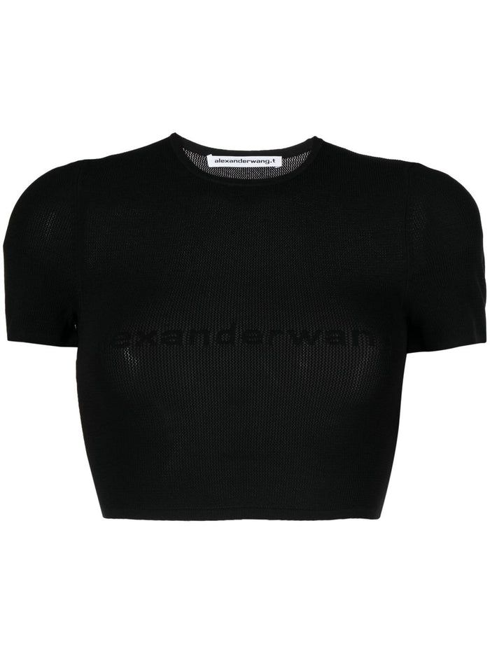 ALEXANDER WANG WOMEN Logo Mesh Crop Tee Black - MAISONDEFASHION.COM