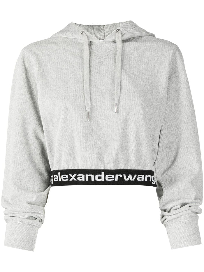 ALEXANDER WANG WOMEN Stretch Corduroy Hoodie Grey - MAISONDEFASHION.COM