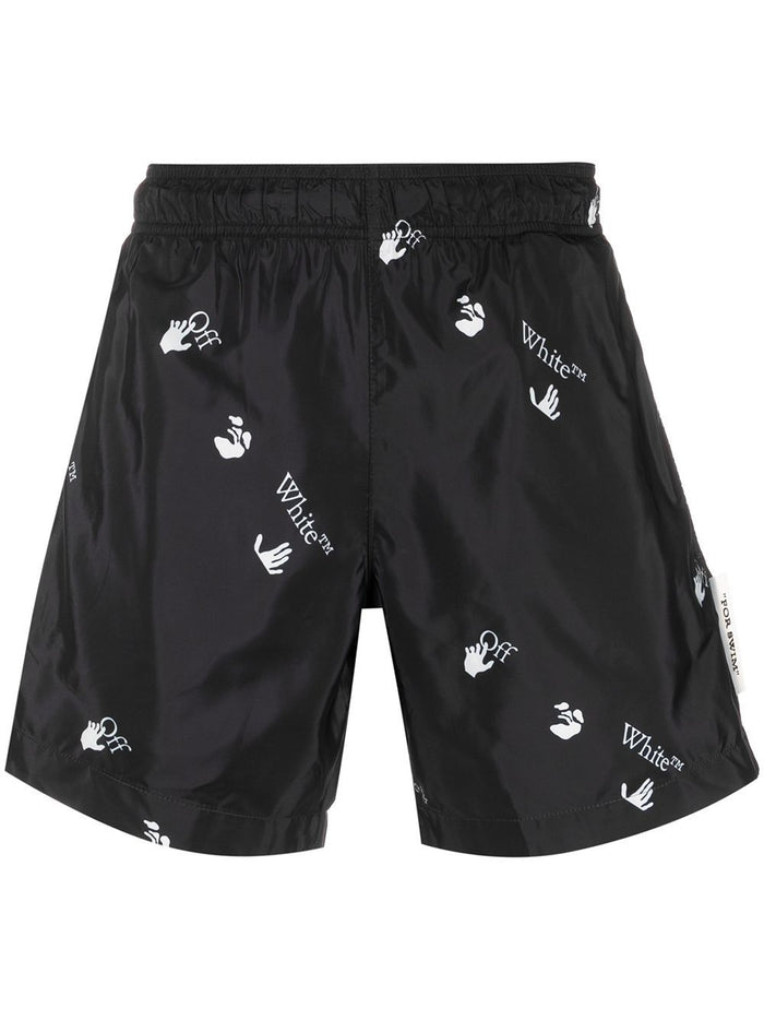 OFF-WHITE All Over Logo Swim Shorts Black - MAISONDEFASHION.COM