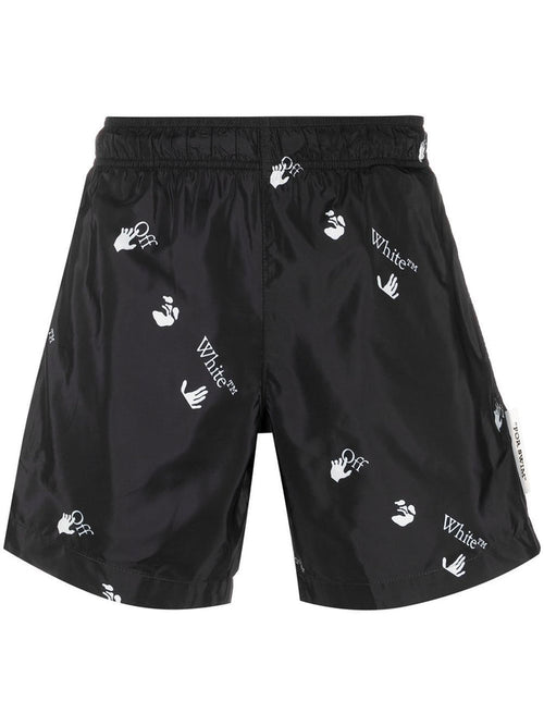 OFF-WHITE All Over Logo Swim Shorts Black - MAISONDEFASHION.COM
