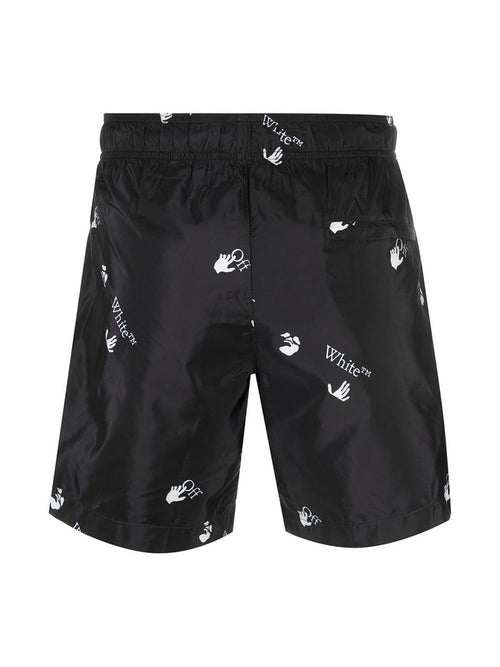 OFF-WHITE All Over Logo Swim Shorts Black - MAISONDEFASHION.COM