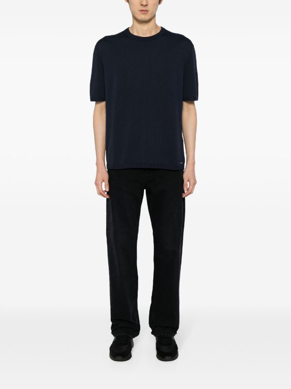 ALPHA TAURI MEN Herren Knitted T-Shirt Navy - MAISONDEFASHION.COM