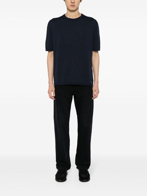 ALPHA TAURI MEN Herren Knitted T-Shirt Navy - MAISONDEFASHION.COM