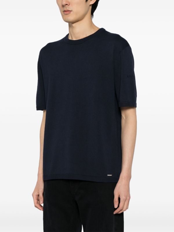 ALPHA TAURI MEN Herren Knitted T-Shirt Navy - MAISONDEFASHION.COM