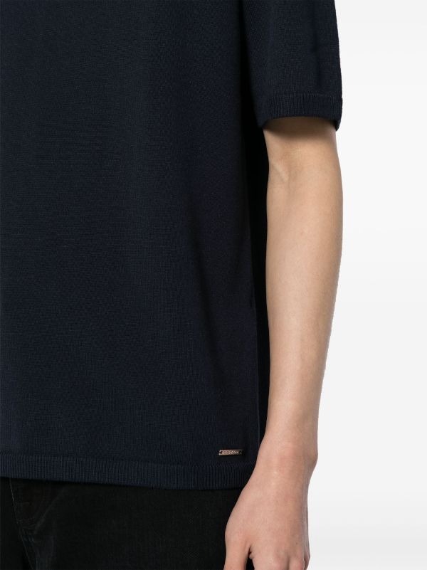 ALPHA TAURI MEN Herren Knitted T-Shirt Navy - MAISONDEFASHION.COM