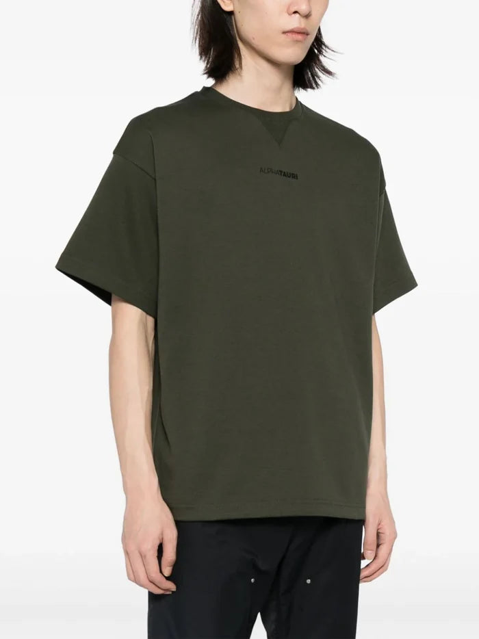 ALPHA TAURI MEN Jahev V3.Y7.02 Sweat Logo T-Shirt Dark Green - MAISONDEFASHION.COM