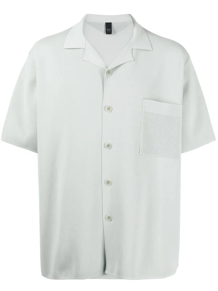 ALPHA TAURI MEN Knitted Patch-Pocket Button-Up Shirt Sage Green - MAISONDEFASHION.COM