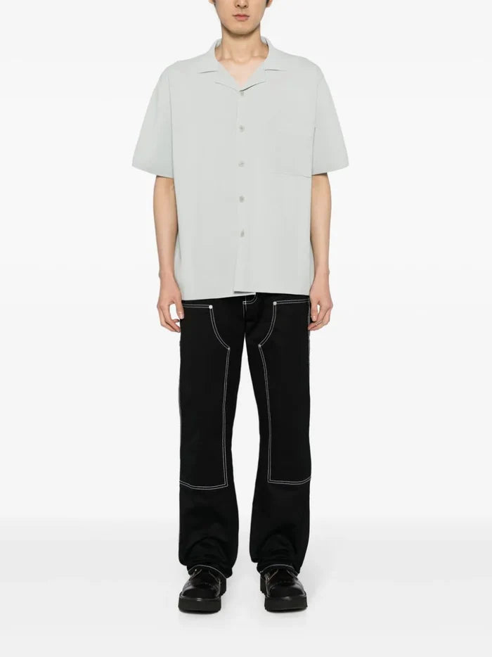 ALPHA TAURI MEN Knitted Patch-Pocket Button-Up Shirt Sage Green - MAISONDEFASHION.COM