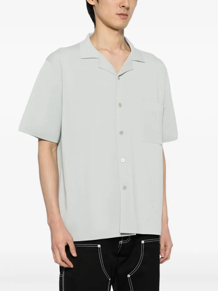 ALPHA TAURI MEN Knitted Patch-Pocket Button-Up Shirt Sage Green - MAISONDEFASHION.COM