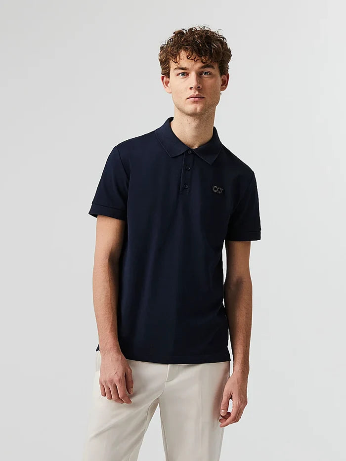 ALPHA TAURI MEN Piqué Cotton Polo-Shirt Navy - MAISONDEFASHION.COM
