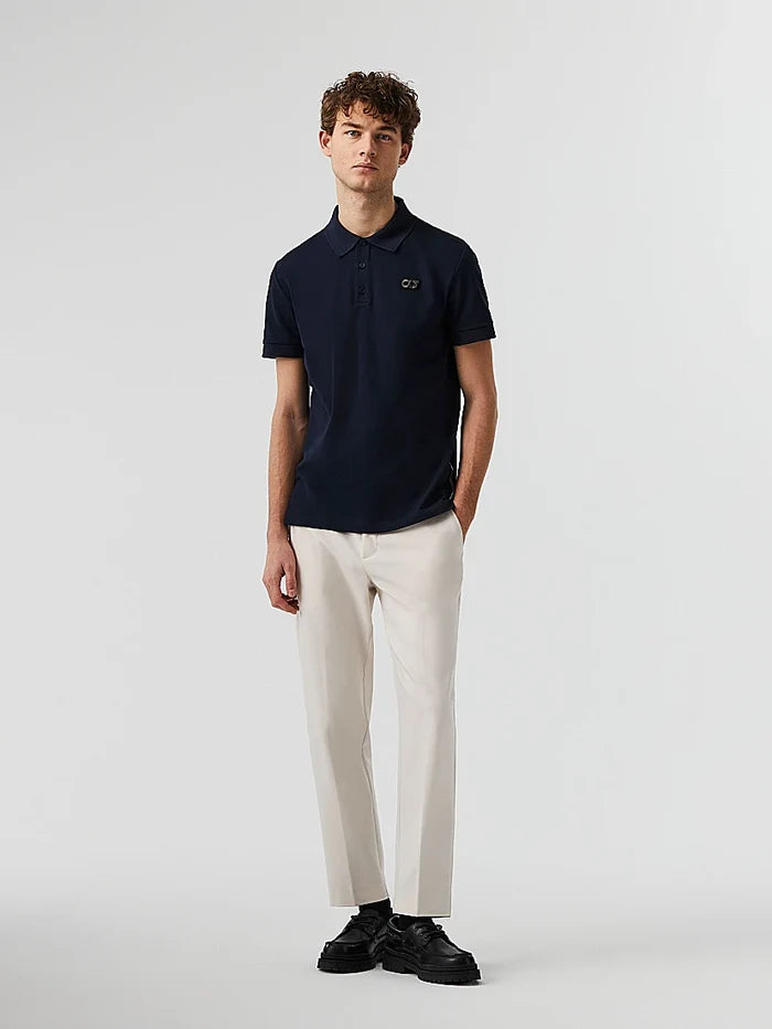 ALPHA TAURI MEN Piqué Cotton Polo-Shirt Navy - MAISONDEFASHION.COM