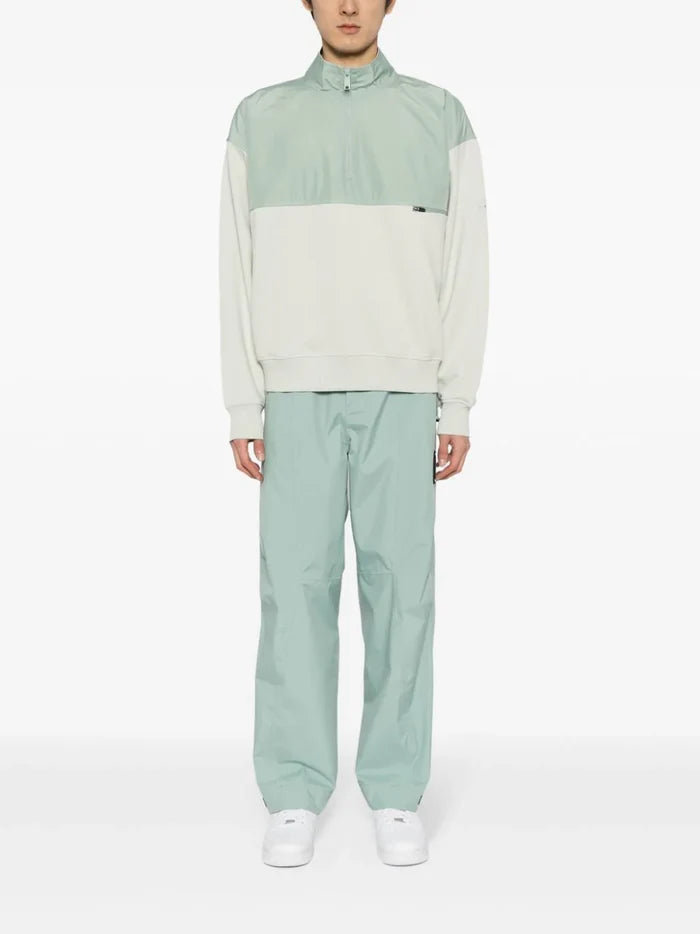 ALPHA TAURI MEN Shybo Knit Half-Zip Panelled Sweatshirt Sage Light Green - MAISONDEFASHION.COM