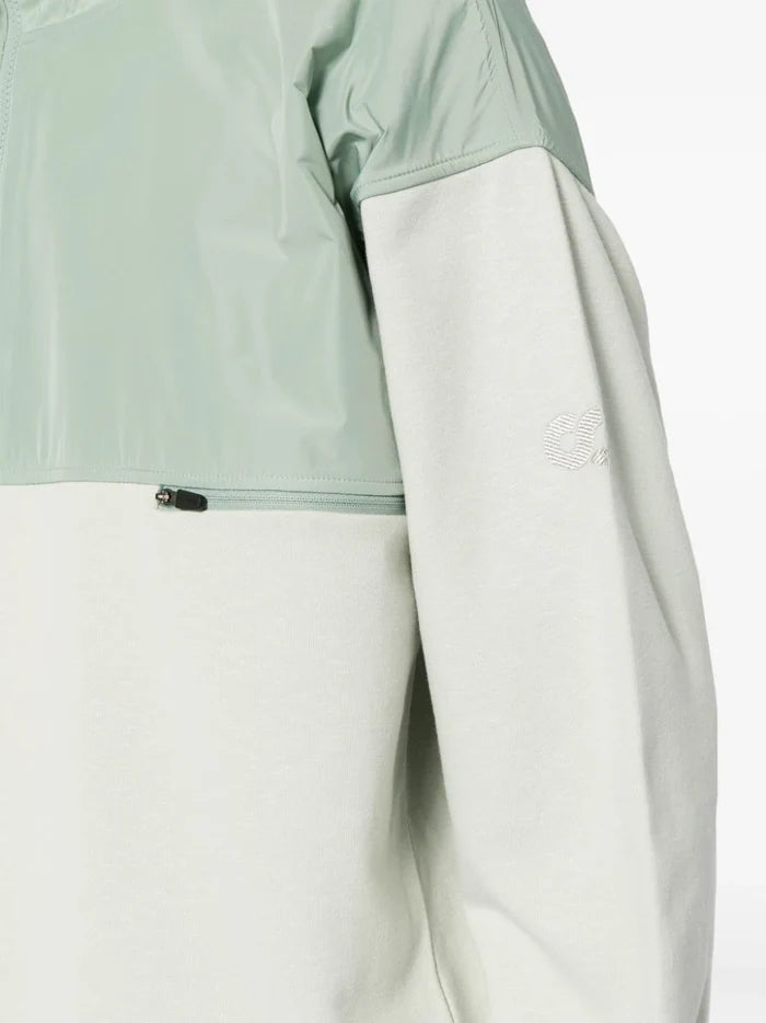 ALPHA TAURI MEN Shybo Knit Half-Zip Panelled Sweatshirt Sage Light Green - MAISONDEFASHION.COM