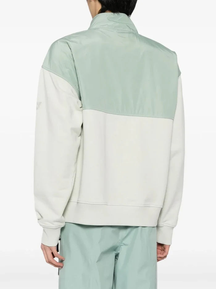 ALPHA TAURI MEN Shybo Knit Half-Zip Panelled Sweatshirt Sage Light Green - MAISONDEFASHION.COM