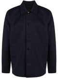 ALPHA TAURI MEN  Wrote V1.Y8.01 Woven Logo-Appliqué Button-Up Shirt Jacket Navy Blue - MAISONDEFASHION.COM