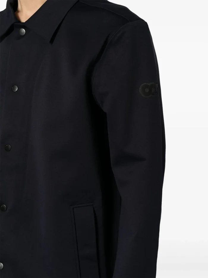 ALPHA TAURI MEN  Wrote V1.Y8.01 Woven Logo-Appliqué Button-Up Shirt Jacket Navy Blue - MAISONDEFASHION.COM