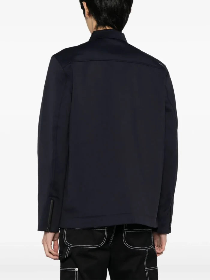 ALPHA TAURI MEN  Wrote V1.Y8.01 Woven Logo-Appliqué Button-Up Shirt Jacket Navy Blue - MAISONDEFASHION.COM