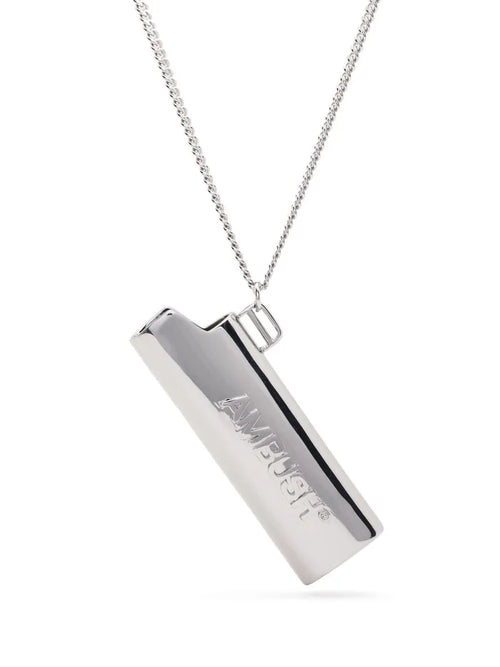 AMBUSH Logo Lighter Case Necklace Silver - MAISONDEFASHION.COM