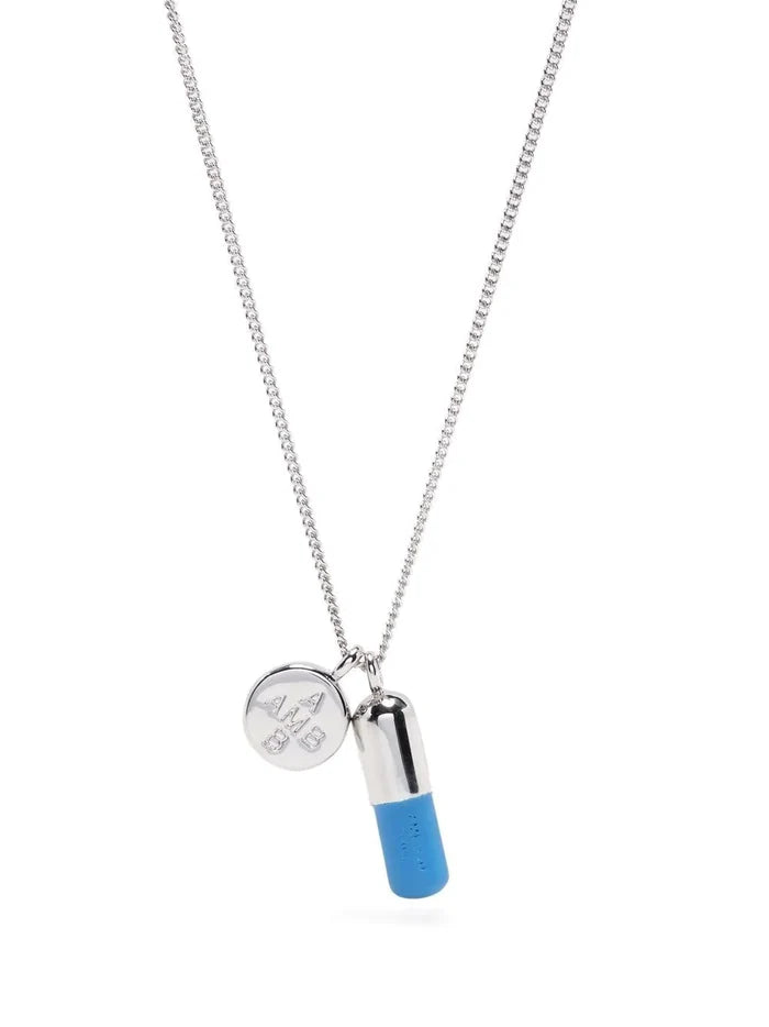 AMBUSH Pill Charm Necklace Silver/Blue - MAISONDEFASHION.COM