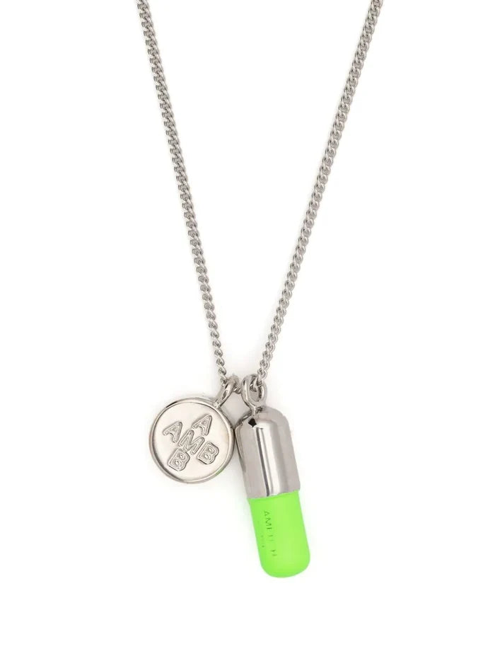 AMBUSH Pill Charm Necklace Silver/Green - MAISONDEFASHION.COM