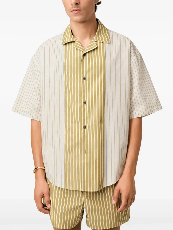 AMI ALEXANDRE MATTIUSSI Camp Collar Boxy Shirt White/Khaki - MAISONDEFASHION.COM