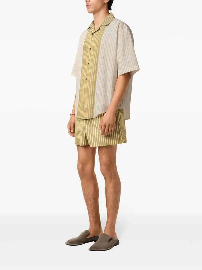 AMI ALEXANDRE MATTIUSSI Camp Collar Boxy Shirt White/Khaki - MAISONDEFASHION.COM