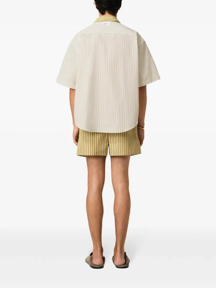 AMI ALEXANDRE MATTIUSSI Camp Collar Boxy Shirt White/Khaki - MAISONDEFASHION.COM