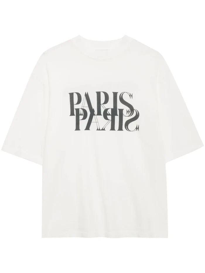 ANINE BING WOMEN Avi Tee Paris T-shirt Ivory White/Black - MAISONDEFASHION.COM
