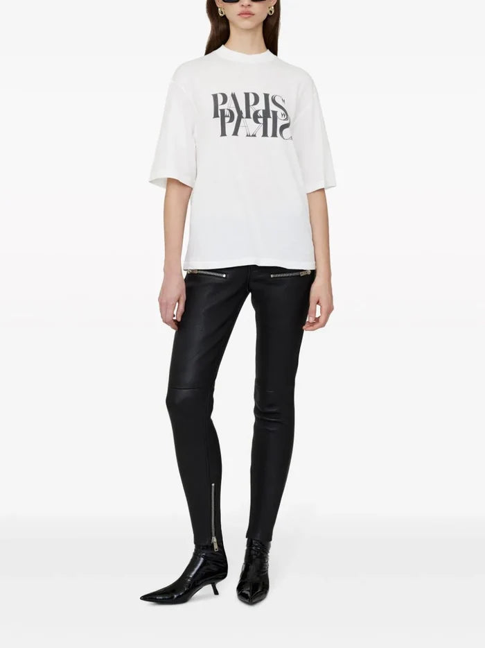 ANINE BING WOMEN Avi Tee Paris T-shirt Ivory White/Black - MAISONDEFASHION.COM
