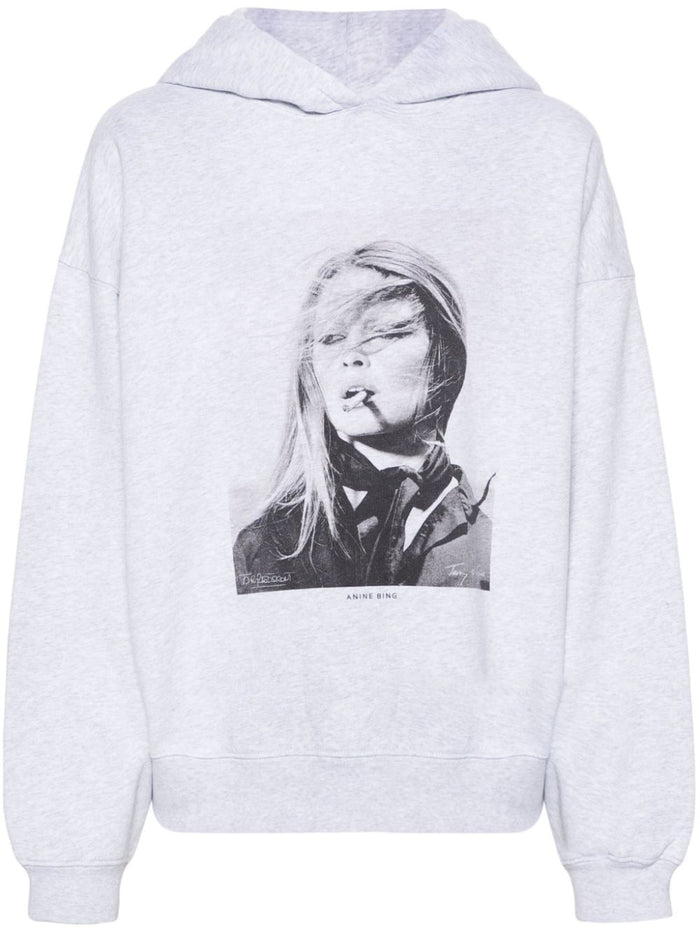 ANINE BING WOMEN Harvey Graphic-Print Hoodie Grey - MAISONDEFASHION.COM