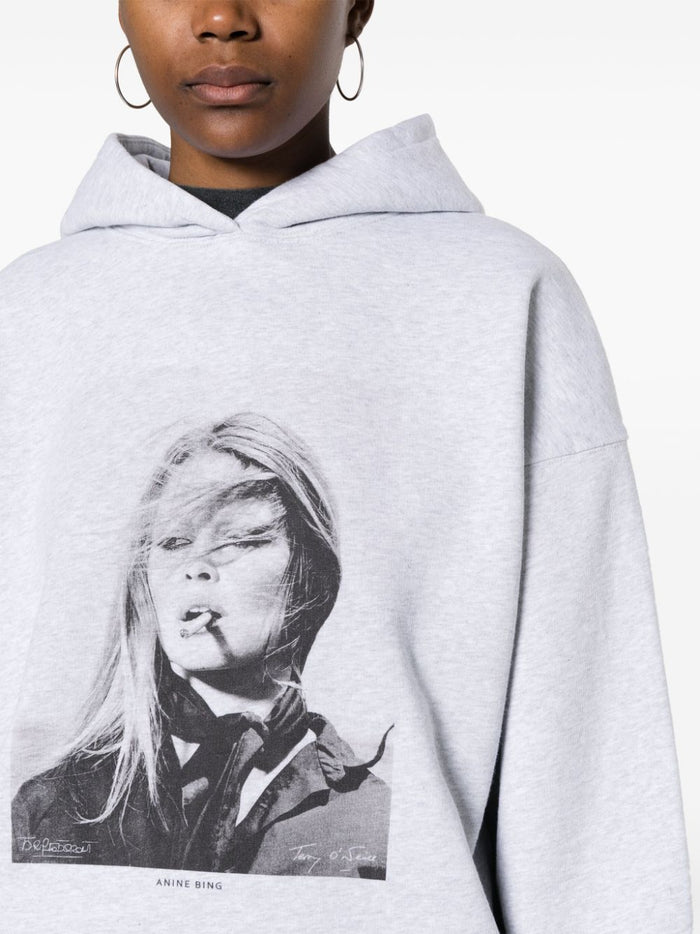 ANINE BING WOMEN Harvey Graphic-Print Hoodie Grey - MAISONDEFASHION.COM