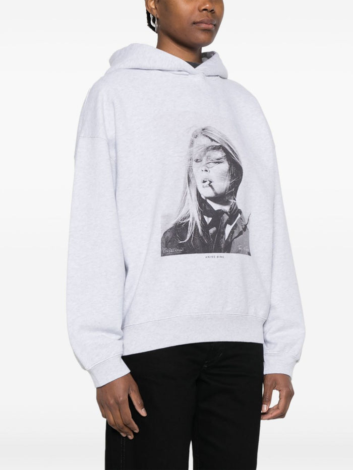 ANINE BING WOMEN Harvey Graphic-Print Hoodie Grey - MAISONDEFASHION.COM