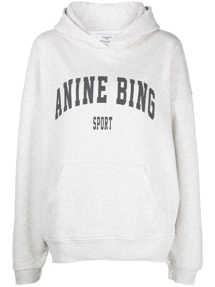 ANINE BING WOMEN Harvey Logo-print Sweatshirt Grey Melange - MAISONDEFASHION.COM