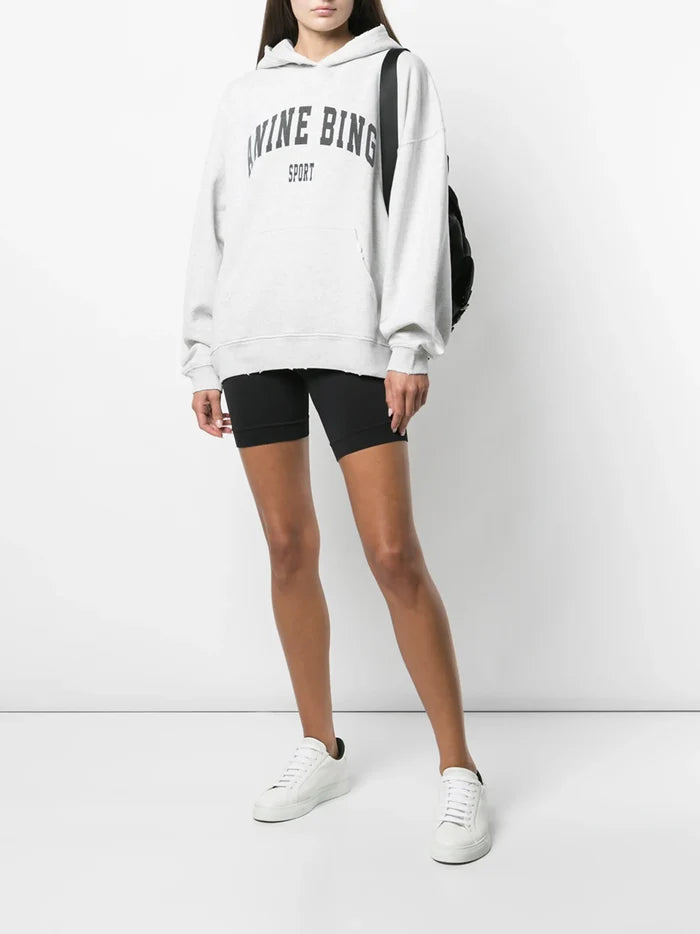 ANINE BING WOMEN Harvey Logo-print Sweatshirt Grey Melange - MAISONDEFASHION.COM