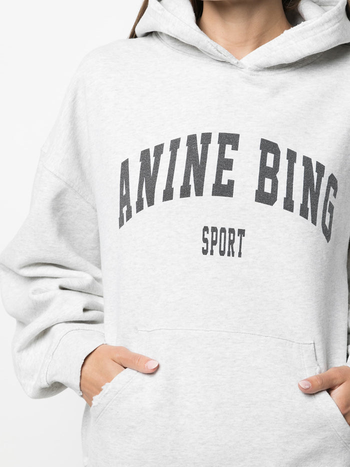 ANINE BING WOMEN Harvey Logo-print Sweatshirt Grey Melange - MAISONDEFASHION.COM