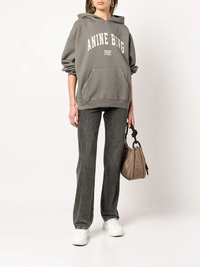 ANINE BING WOMEN Harvey Sweatshirt Hoodie Dusty Olive - MAISONDEFASHION.COM