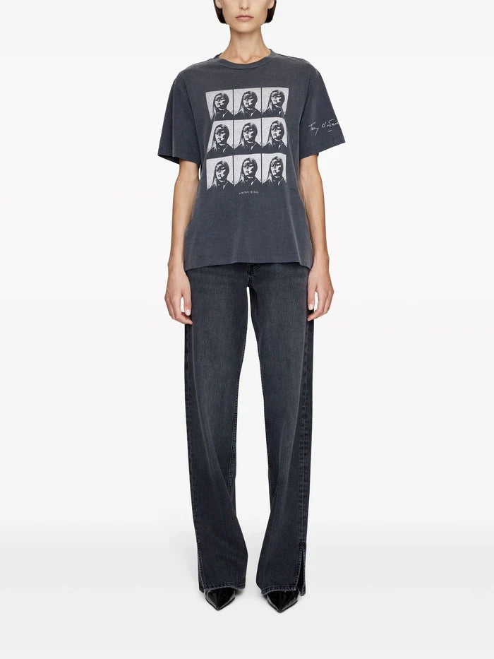 ANINE BING WOMEN Hudson Brigitte Bardot Graphic-print T-shirt Vintage Black - MAISONDEFASHION.COM